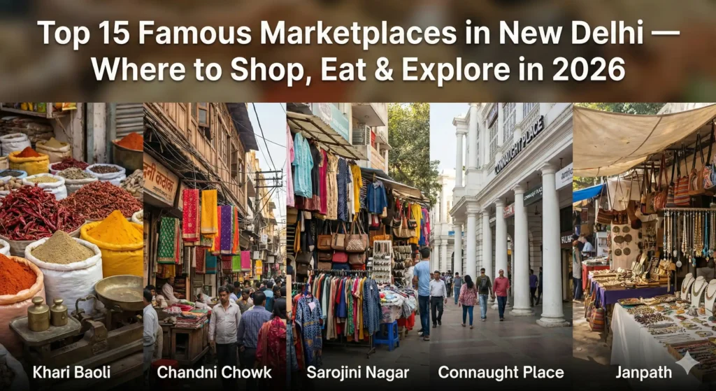 famous marketplaces in New Delhi Khari Baoli spice market aerial view 2026